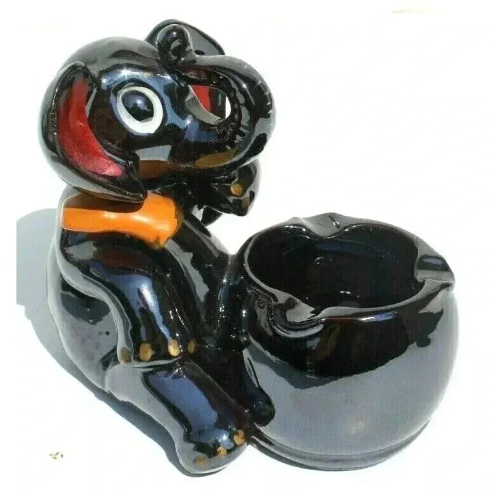 Vintage Elephant Ashtray Hand Painted Royal Japan Glazed MCM